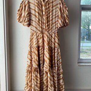 Ulla Johnson Brown and White Tie-Dye Button-Up Maxi Dress